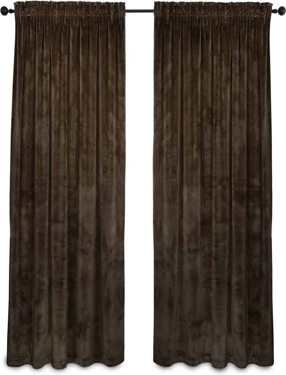 Goodivery ® Fluwelen gordijn, plooiband, U-band, gordijn, fluweel, verduisterend en ondoorzichtig, 140 x 245 cm (breedte 140 cm, hoogte 245 cm, bruin)