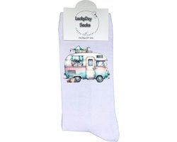 Camper - Opkikker - Grappige sokken - Valentijns cadeau - Verjaardag cadeau - Sinterklaas cadeau - Leuke sokken - Vrolijke sokken - Kerstfeest - Vakantie - Kerst Sokken - Vaderdag - Moederdag - Kerstcadeau - Kunst - Socks die Happy maken - Maat 37-44