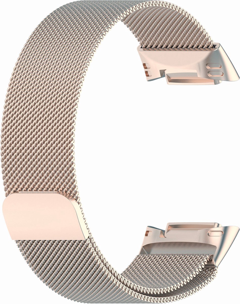 New Age Devi - Retro Gouden Milanese Band Geschikt voor Fitbit Charge 5 - Geschikt voor Horloge - Armband - Polsband