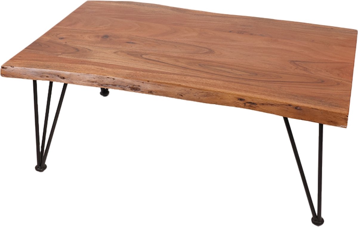OHNO - Daria Koffietafel/ Salontafel - Houten Blad - Zwart Metalen Poten