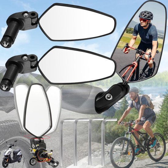 AiQInu Fietsspiegel, HD-glas, reflecterende fietsspiegel voor stuur 15-20 mm, 360 graden draaibare fietsachteruitkijkspiegel voor fiets, mountainbike, racefiets (links