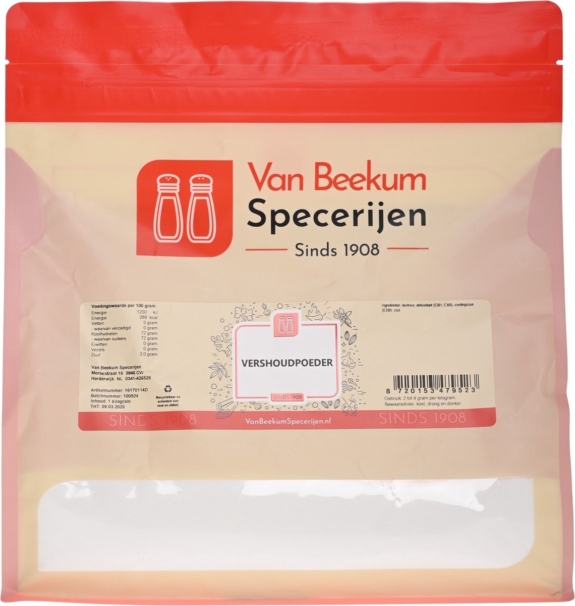 Goedkoopste Van Beekum Specerijen - Vershoudpoeder - 1 kilo (hersluitbare stazak