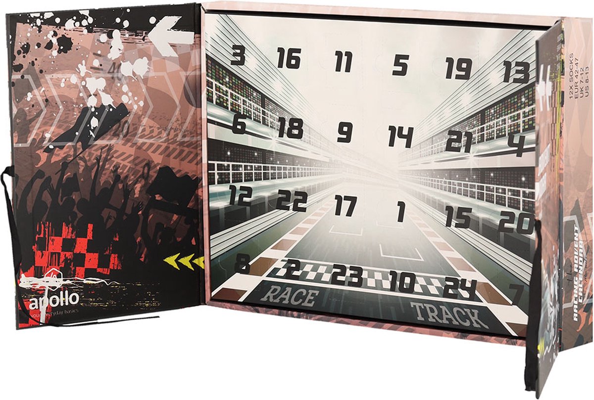 Sokken Heren - Adventskalender - 12 Paar - Racing Giftbox - Maat 42-47 - Adventkalender Heren