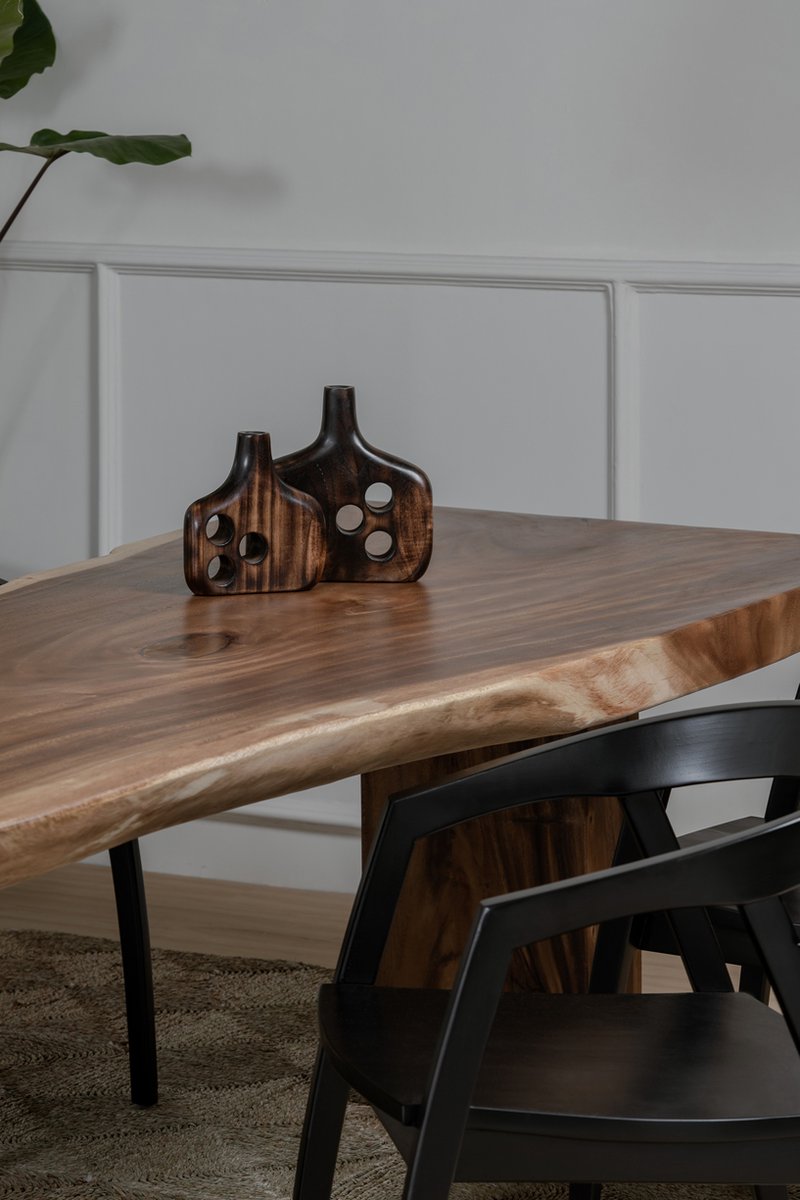 Design vazen hout - donker teakhout - houten vaas - premium kwaliteit - traditioneel handgemaakt - set van 2