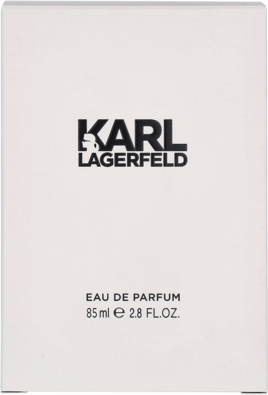 Boîte Karl Lagerfeld Eau de Parfum 85 ml. Logo noir sur boîte blanche.