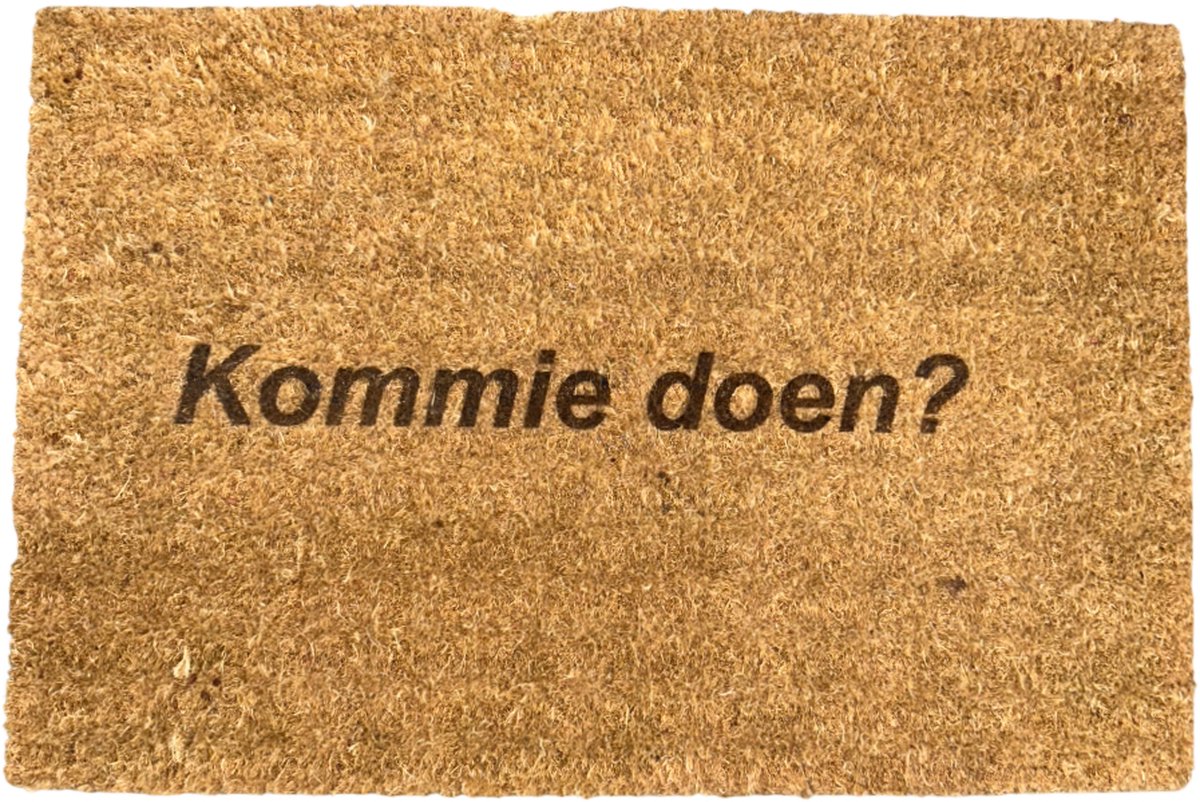 Deurmat met tekst - Deurmat kokos - Deurmat binnen - Kommie doen? - 40x60 cm - Bruin
