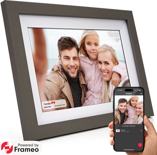 Kantman Digitale Fotolijst I Grijs I Frameo WiFi App I 10.1 inch HD IPS Touchscreen I 32GB I Nederlandse Handleiding I Cadeau Kerst I Trouw Cadeau