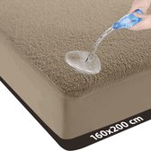Matrasbeschermer 160x200 - LitaLente - Matrasbeschermers - Waterdichte Matrasbeschermer 160x200 - Hoeslakenbadstof Matrasbeschermhoezen - Antibacteriëel - Rondom Elastiek - Taupe - Waterdichte Matras Beschermer Incontinentie Matrasbeschermer