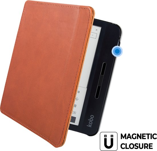 Lunso Geschikt voor Kobo Libra H20 hoes (7 inch) - Leren sleepcover - Cognac van Lunso — afbeelding 3