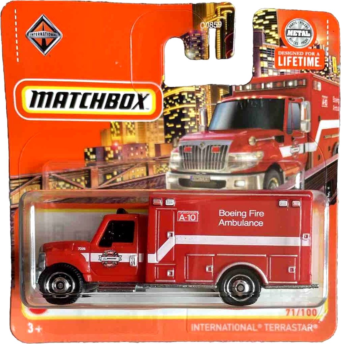 MATCHBOX 71-100 INTERNATIONAL TERRASTAR BOEING FIRE AMBULANCE FIRE RED (1-64)