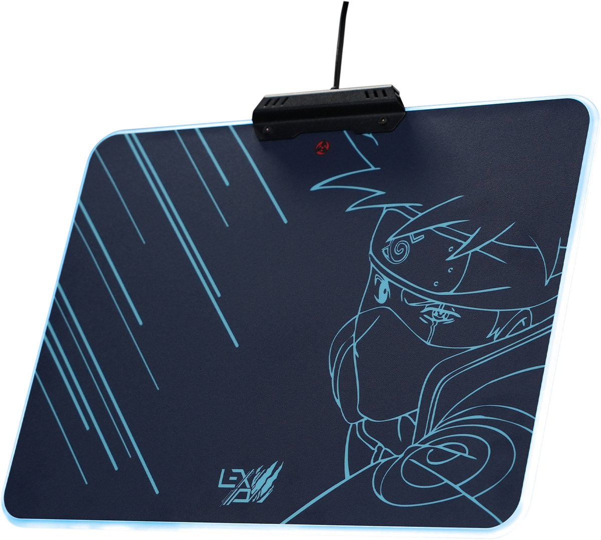 LEXIP Kakashi "Kamui" harde Gaming muismat - Exclusief Naruto Shippuden anime design - 35 x 26 cm harde muismat - USB Kabel voor RGB verlichting - zwart, lichtblauw