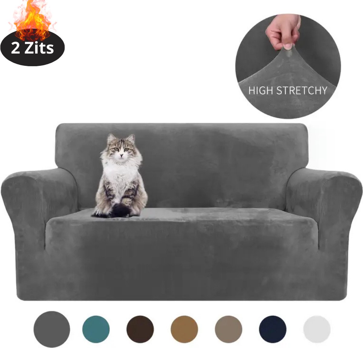 Livano Bankhoes - Bankbeschermer - Stretch - Sofa Cover - Fluweel - Grijs - 2 Zits