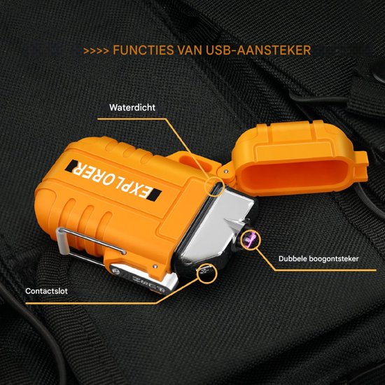 Flintronic USB-Oplaadbare Waterdichte Aansteker - Winddicht, Elektrisch Voor Outdoor en Survival - Tactische Uitrusting Met Geschenkdoos