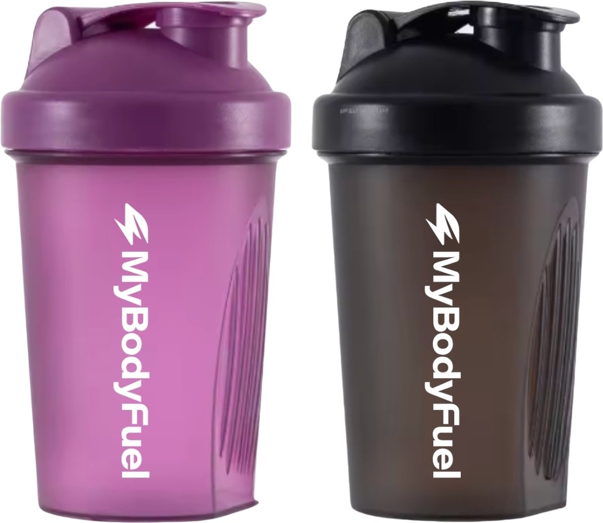 Goedkoopste MyBodyFuel - Shakebeker - Proteïne Shaker - inclusief mixfilter - Paars en Zwart - Set van 2 stuks - Shakebeker 400 ml - BPA vrij