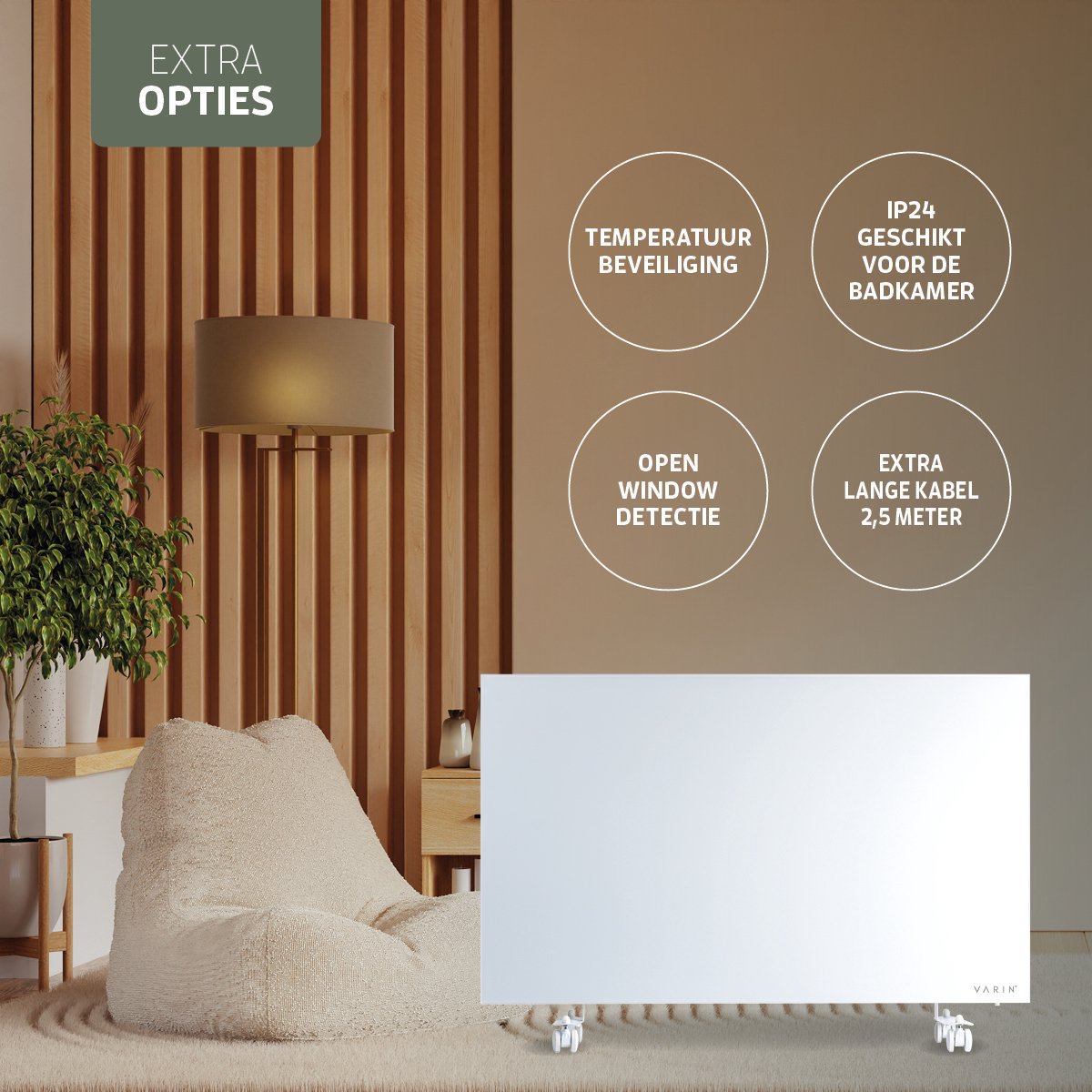 Varin® Smart Design Infrarood verwarmingspaneel - 600W - 100x60cm - Helder wit glas - IP24 - Met thermostaat - Wandmontage of verrijdbaar - Elektrische verwarming - Infrarood paneel verplaatsbaar - Kachel - Heater bureau - Terrasverwarmer - Tuya Wifi – foto 8