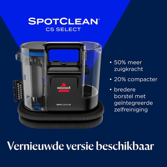 BISSELL SpotClean Plus Draagbare Vlekkenreiniger - Met Extra Lange 2.2m Slang - Tapijtreiniger voor Bank, Auto & Matras - Carpet Cleaner Apparaat - Incl. HydroRinse Zelfreiniging - Reinigingsmachine - Zetelreiniger - 3724N