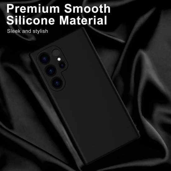 Casemania Hoesje + Glas Geschikt voor Samsung Galaxy S25 Ultra - Zwart - Siliconen Back Cover + 2X Glazen Screenprotector