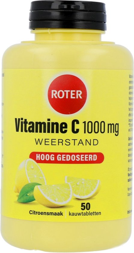Roter Vitamine C 1000mg - Hoge dosering vitamine C ter ondersteuning van je weerstand - - 50 kauwtabletten met citroensmaak