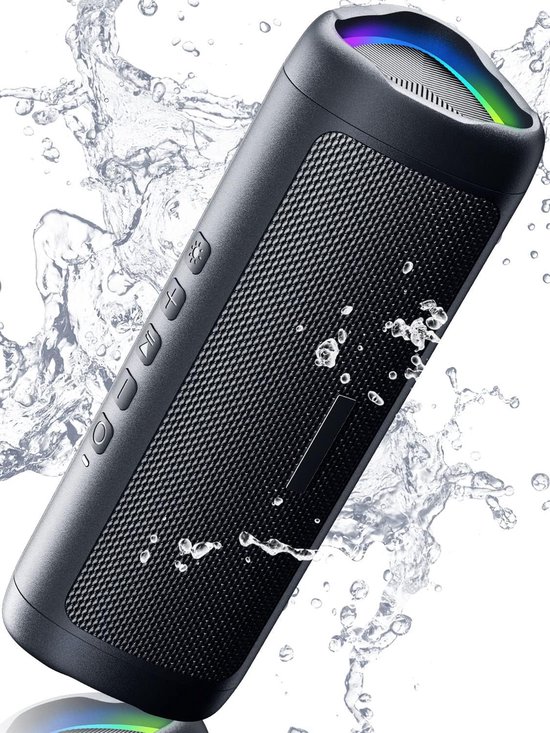 Bluetooth speaker zwart-IPX5 waterdicht-extra bas-2 full-range sprekers-2 onafhankelijke membranen-TWS-AUX-RGB-verlichting-Tot 20 uur muziek-zwart