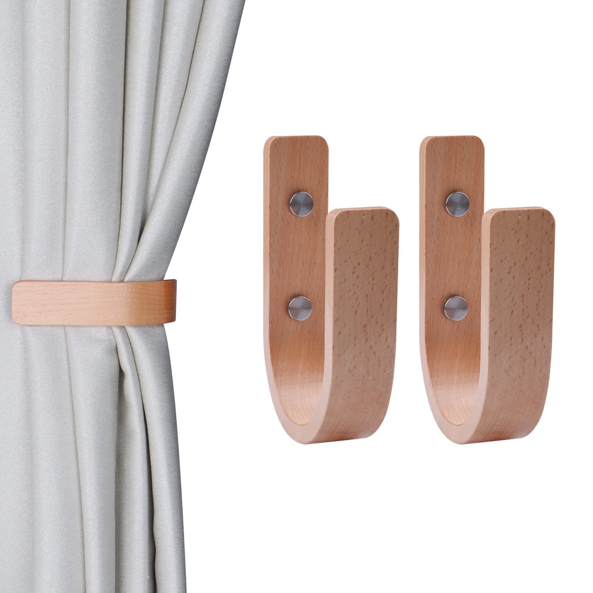 La'Moussawi ® Elegante Houten U-vormige Gordijnhouders voor Stijlvolle Raamdecoratie