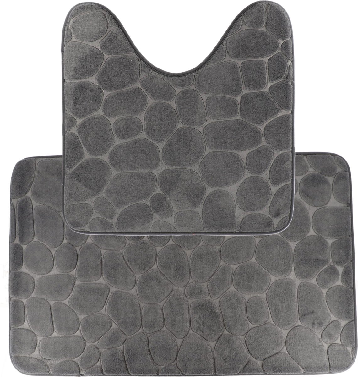 Tendance Badkamer Matten set Pebble - toilet en bad mat - donkergrijs - memory foam - micr