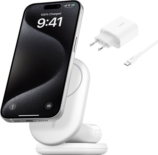 Belkin 2-in-1 Inklapbare Draadloze Lader Qi2 15W - Magsafe Compatibel - Wit