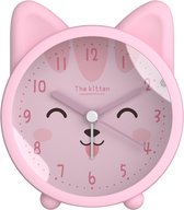 Wekker voor kinderen - Leuke dieren katjes wekker - stille, niet-tikkende siliconen klok - Met nachtlampje - geschenken voor kinderen - rose