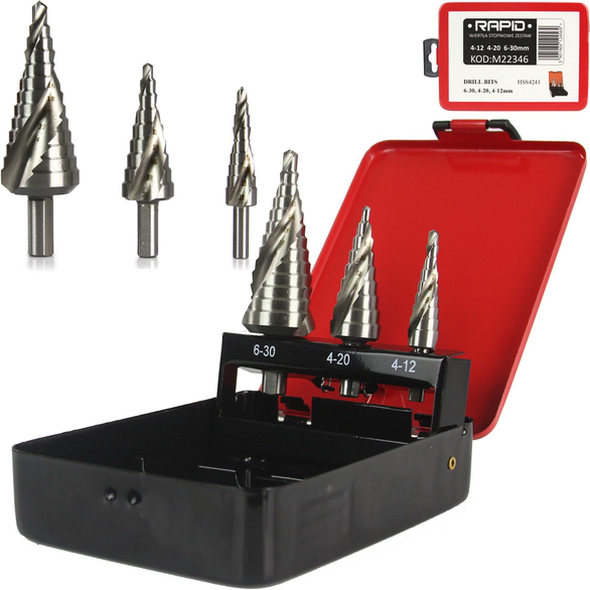 Stappenboor set 4-12, 4-20, 6-30 mm HSS 4241 - Trappenboor - Spiraalboor set