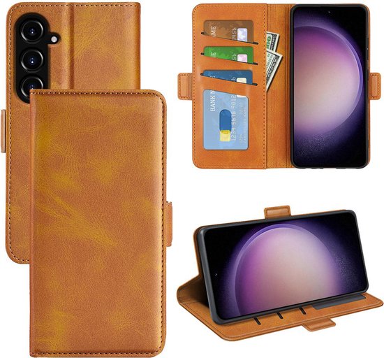 Coque Samsung Galaxy S23 FE - MobyDefend Luxe Wallet Book Case (fermeture latérale) - Marron clair - Étui de téléphone portable - Étui de téléphone adapté pour Samsung Galaxy S23 FE