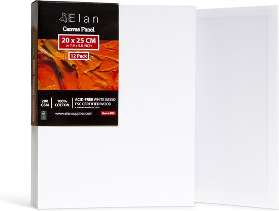 Pak van 12 witte canvas panelen, 20x25 cm, van 100% katoen en ac-free wit gesso.