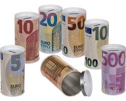 Spaarpot blik Euro biljetten verschillende soorten assorti geleverd