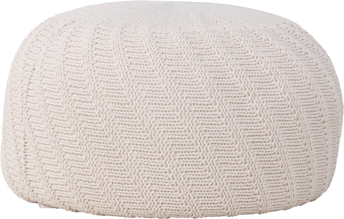 Nest living Dina Poef Crême - Rond - Stof - Gebreid - Gehaakt - Scandinavisch - Japandi stijl - Gebroken Wit - Ø 60 cm