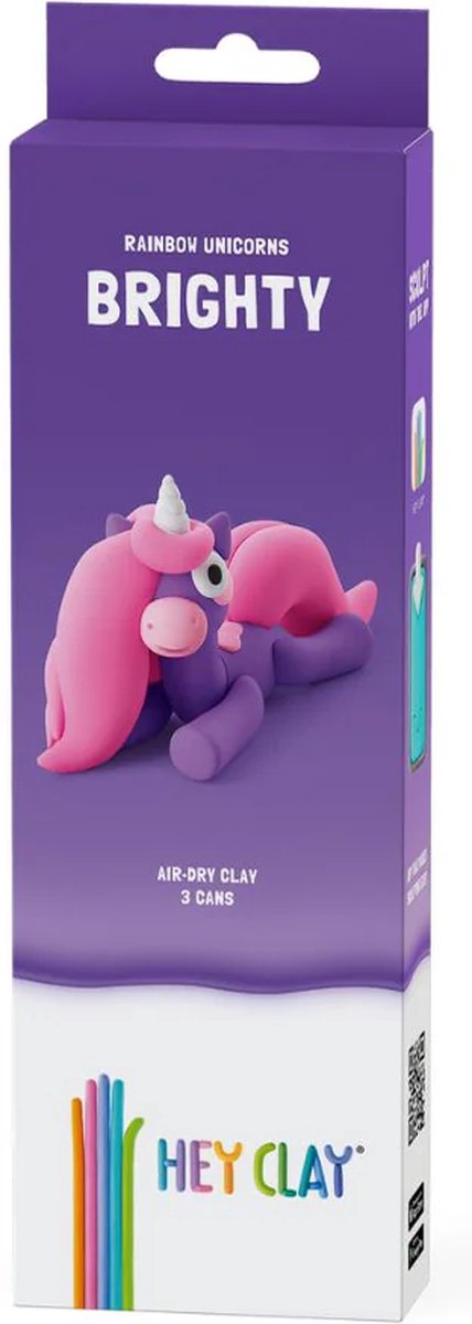 Hey Clay - Eenhoorn - Rainbow unicorn Brighty - 3 potjes - boetseerklei - klei