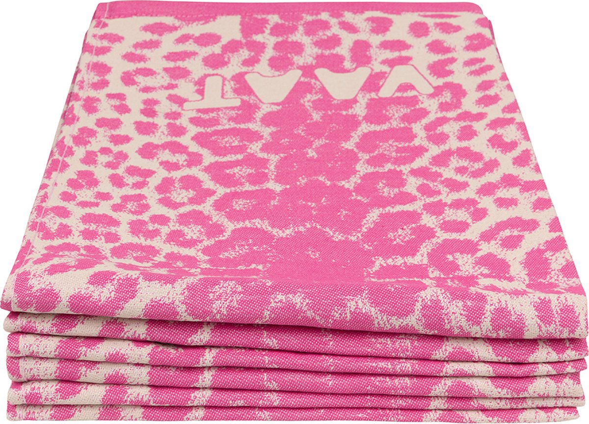 Set theedoeken I love leopard - roze / zand - 50 x 70 cm (6 stuks)