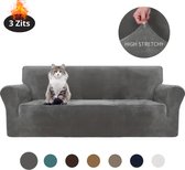 Nivard Bankhoes - Bankbeschermer - Stretch - Sofa Cover - Fluweel - Grijs - 3 Zits