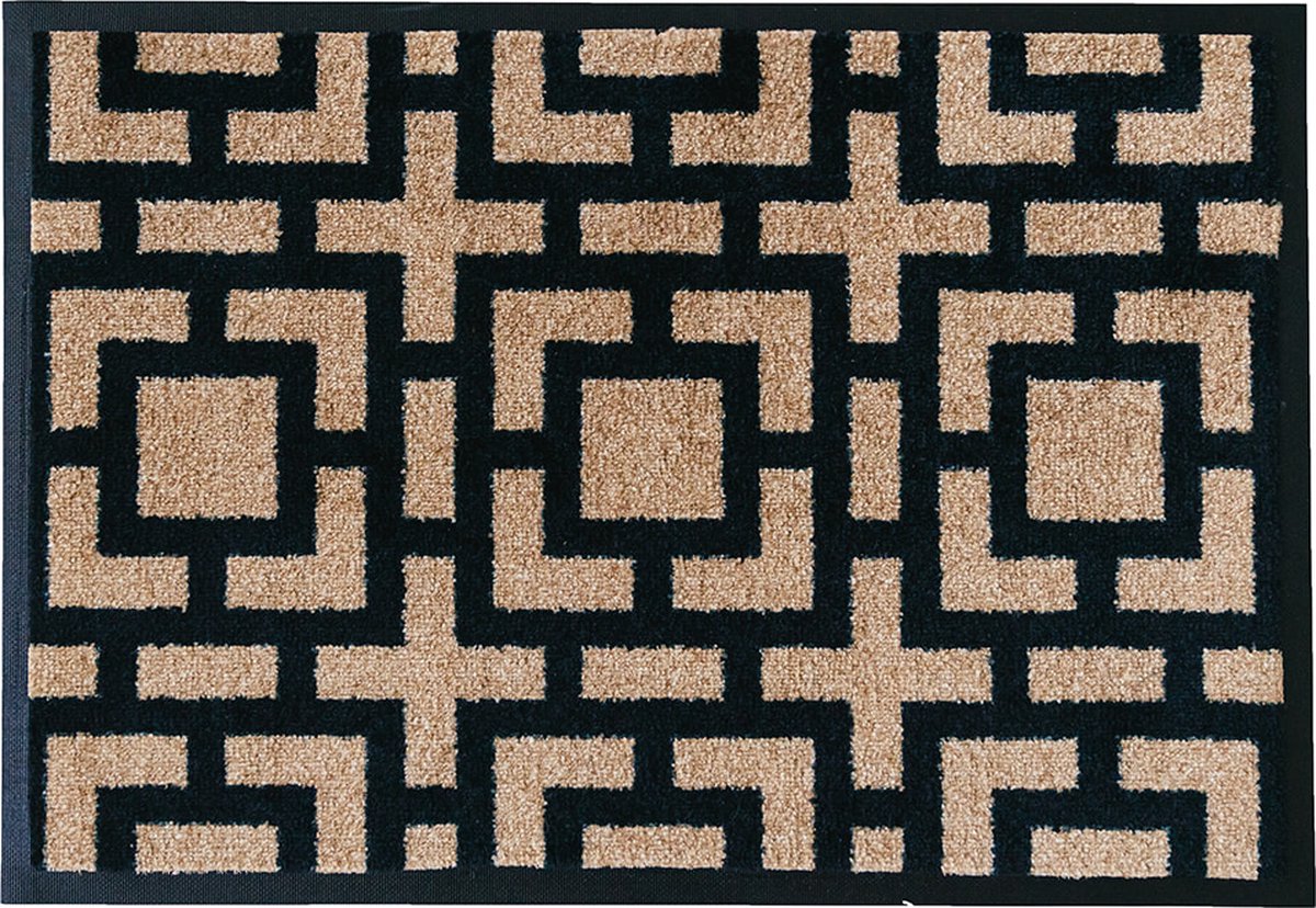 Mat Moments - Grant geometrisch patroon - deurmat design zwart beige - wasbaar - droogloop/touch - 60x85cm