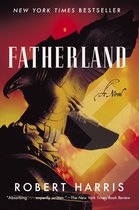 Couverture du livre 'Fatherland' par Robert Harris, avec une statue d'aigle et un fond rouge/orange.