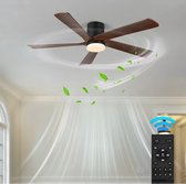 5 Blad Plafondventilator | Met Afstandsbediening | 6 Standen | Geheugenfunctie | Zwart/Bruin | Ventilator | 132 cm | Dimbaar | Woonkamerlamp | Moderne lamp
