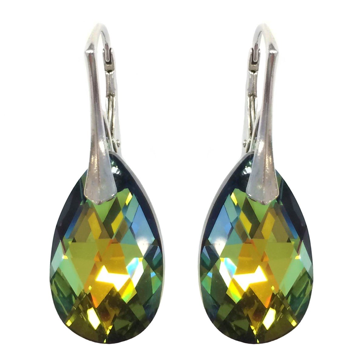 DBD - Zilveren Oorbellen - Swarovski Kristal Elements - Barok - Sahara Geel Groen - 22MM - Anti Allergisch