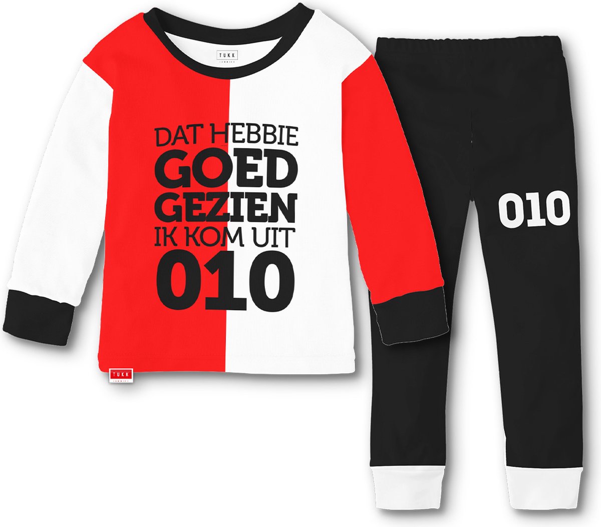 Tukk jammies Rotterdam rood/wit pyjama mt.176 rood wit met zwarte broek