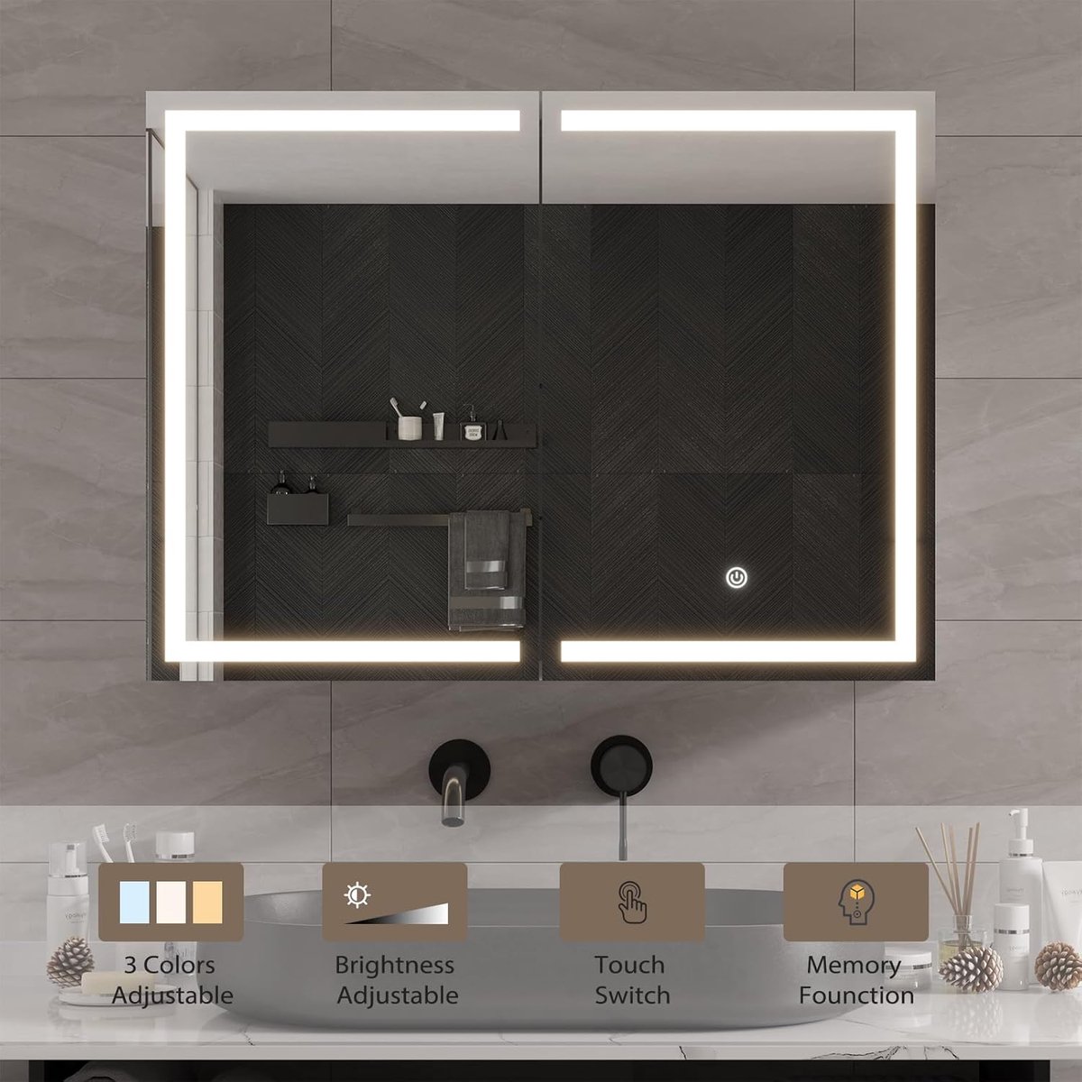 Spiegelkast badkamer met verlichting, 80 x 60 x 13,5 cm