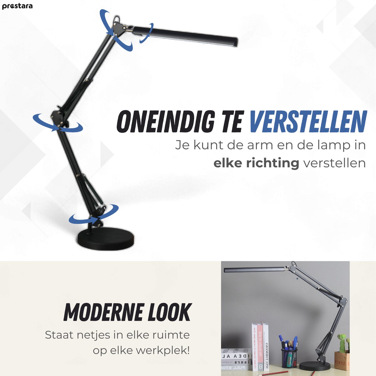 Prestara USB LED bureaulamp – dimbaar & flexibel – met verstelbare arm & klem – 37 cm hoog – zwart thumbnail 3