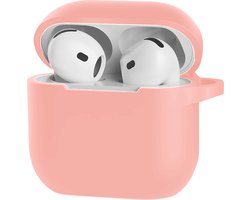 Hoesje Geschikt voor Apple AirPods 4 - Siliconen Hoes met Clip - Silicone Case Cover - Lichtroze