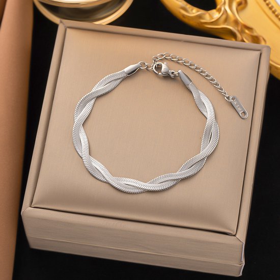 JewelGalerie - Armbanden - Platte Schakel Gedraaid- Zilver