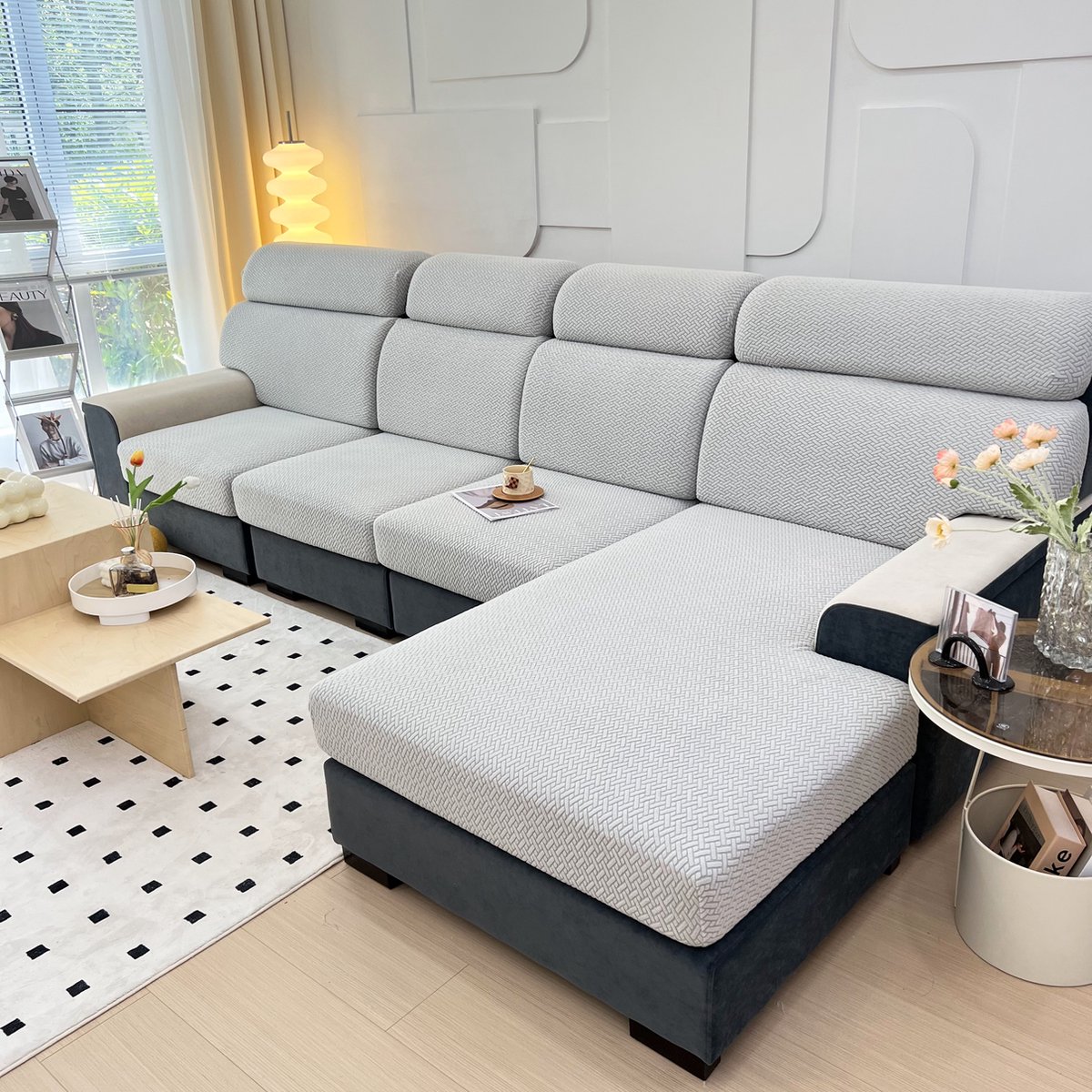 FancySofas Bankhoes Classic - Chaisehoes (XL) - Machinewasbaar & Stretchy - Bankhoezen voor Hoekbank - Hondendeken bank - Hondenkleed - Bankbeschermer - Zetelhoes - Zetelovertrek - Sofa Cover - 30 Dagen Risicoloos Uitproberen - Silver Grey