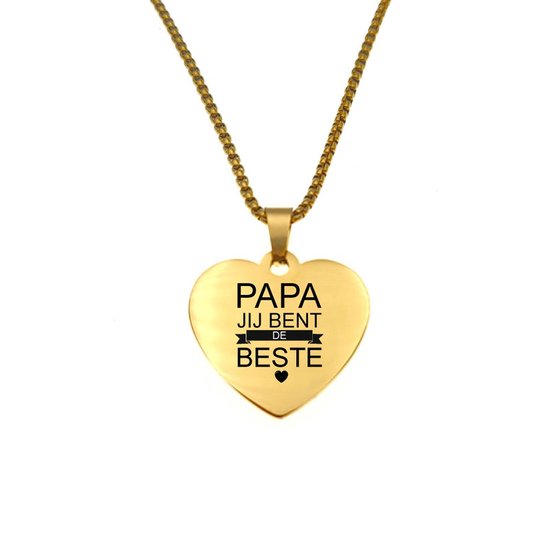 Chaîne en acier inoxydable - Coeur - Or - Papa, tu es le meilleur