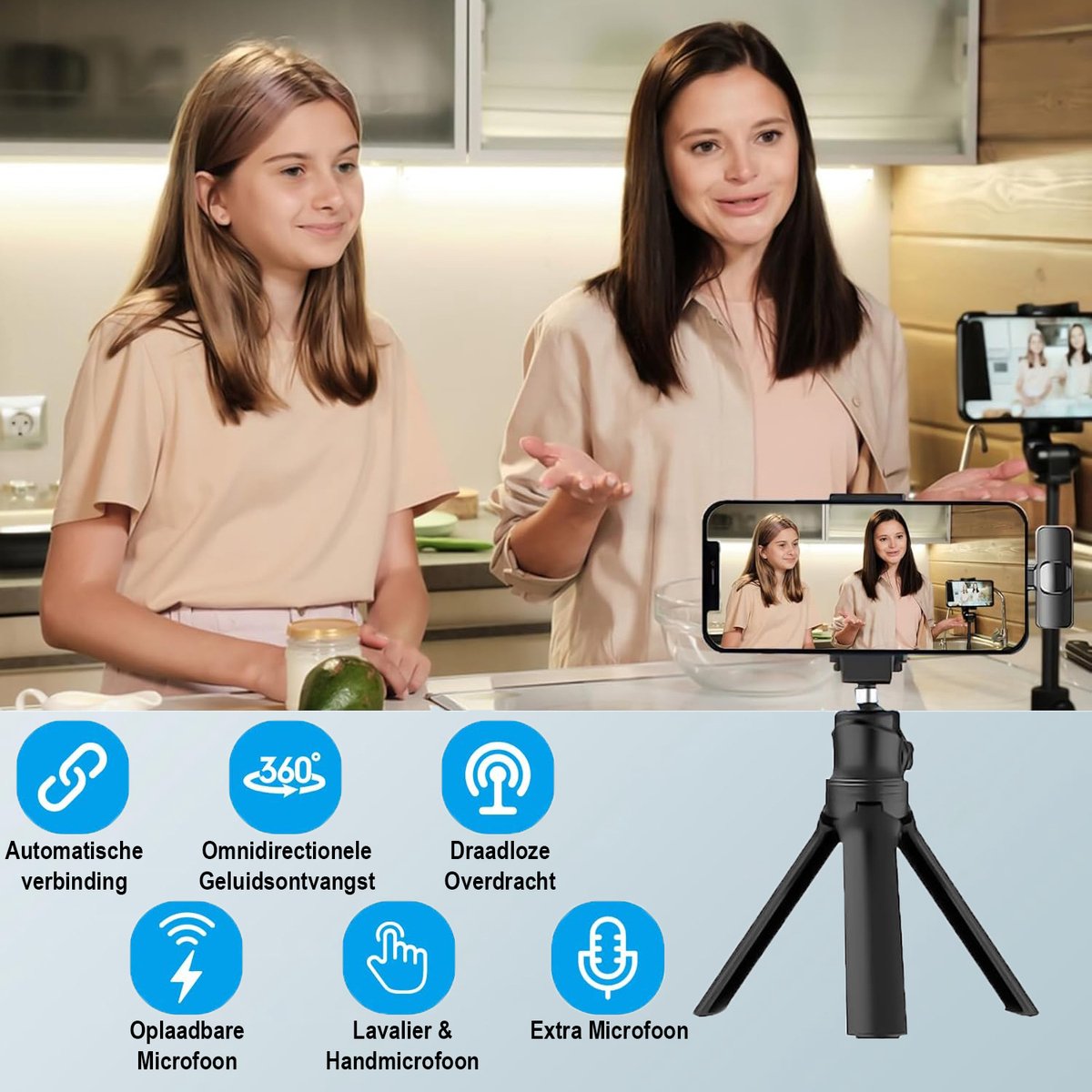 ThunderGold Draadloze Microfoon - 2 stuks - Microfoon Draadloos - Dasspeld Microfoon Draadloos - Microfoon Bluetooth - Lavalier Microfoon - USB-C & 8-pins ontvanger - Geschikt Voor Alle Telefoons — cadeau in Gadgets - foto 5