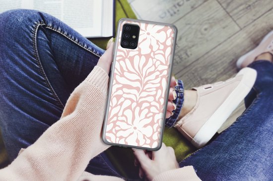 Coque de téléphone compatible avec Samsung Galaxy A52 5G - Fleurs - Motif - Rose - Wit - Coque de téléphone en Siliconen Coque de téléphone
