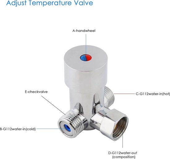 Mitigeur eau chaude - G1/2 - Mitigeur thermostatique - 3 voies - Messing Massief - Noyau de valve en céramique - pour lavabo de salle de bain cuisine