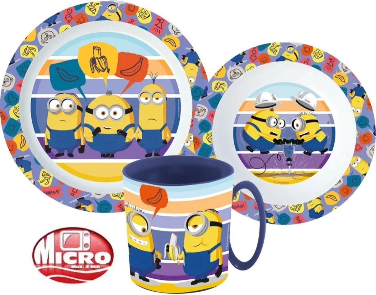 Goedkoopste Minions Ontbijtset - Lunchset - Dinerset Bord, Schaal en Beker 350ml